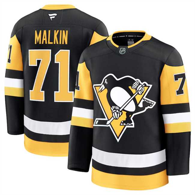 Mens Pittsburgh Penguins #71 Evgeni Malkin Black 2024-25 Home Stitched Hockey Jersey Dzhi